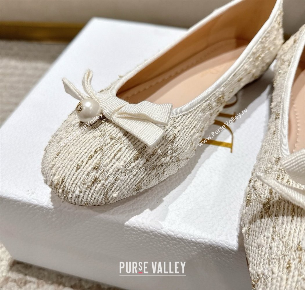 Dior Ballet Flats in Quilted Cannage Tweed with Pearl Bow Beige 2025 (MD-250822012)
