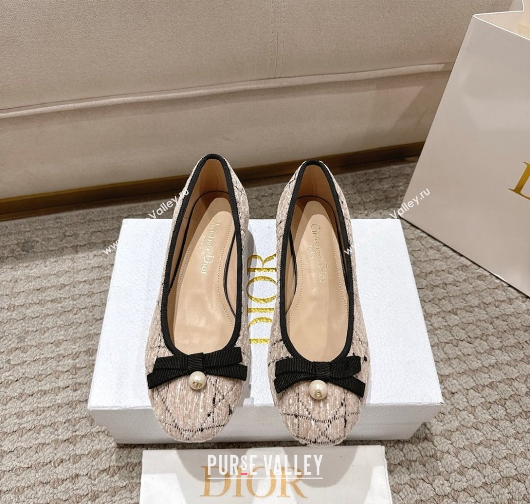 Dior Ballet Pumps 3cm in Cannage Tweed with Pearl Bow Beige/Black 2025 (MD-250822013)