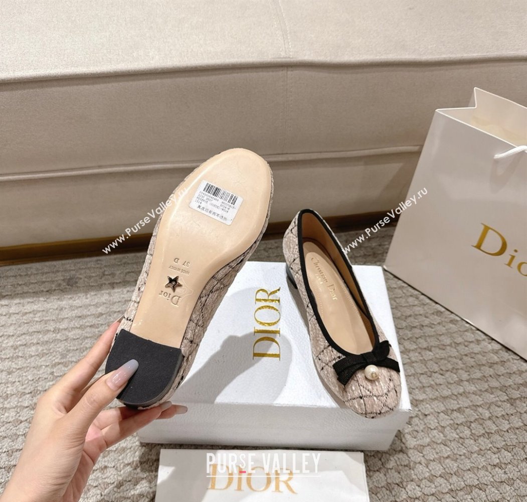 Dior Ballet Pumps 3cm in Cannage Tweed with Pearl Bow Beige/Black 2025 (MD-250822013)