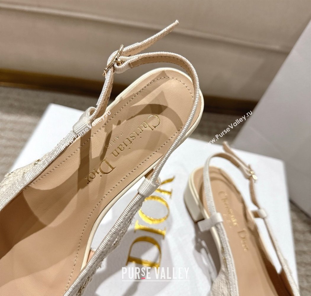 Dior Ballet Slingback Pumps 3cm in Quilted Cannage Tweed with Pearl Bow Beige 2025 (MD-250822014)