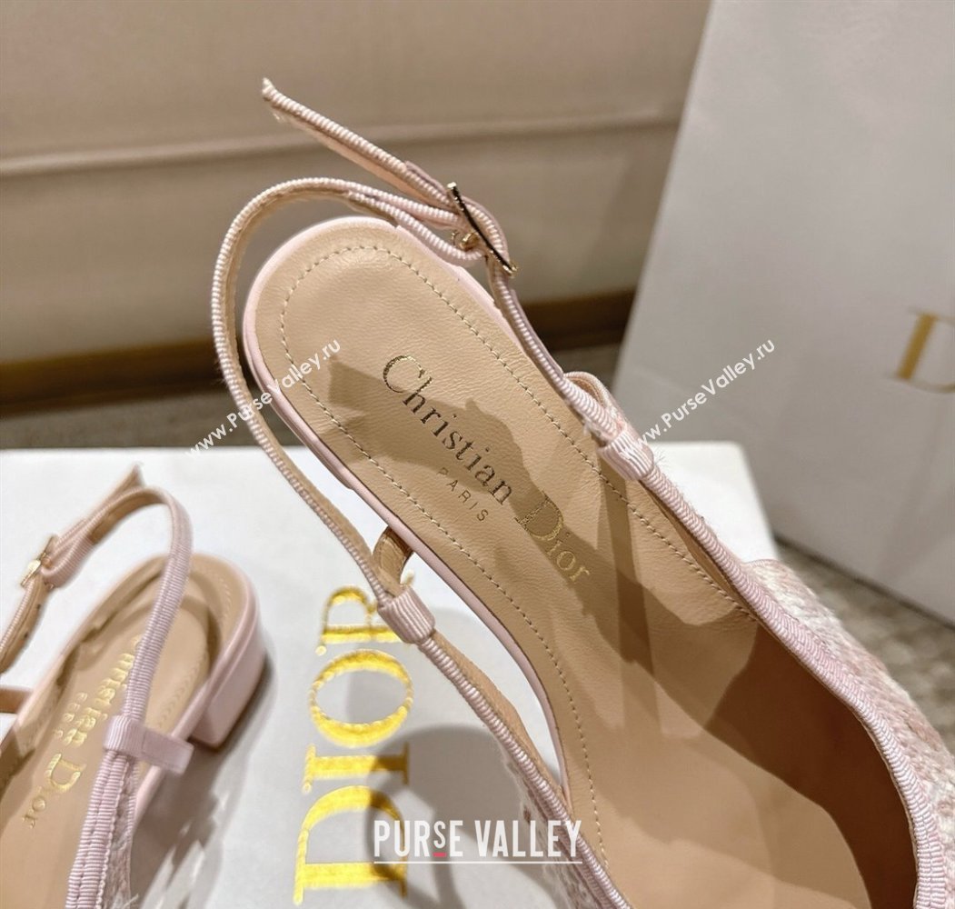 Dior Ballet Slingback Pumps 3cm in Quilted Cannage Tweed with Pearl Bow Pink 2025 (MD-250822015)