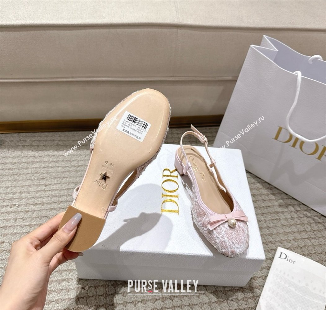 Dior Ballet Slingback Pumps 3cm in Quilted Cannage Tweed with Pearl Bow Pink 2025 (MD-250822015)