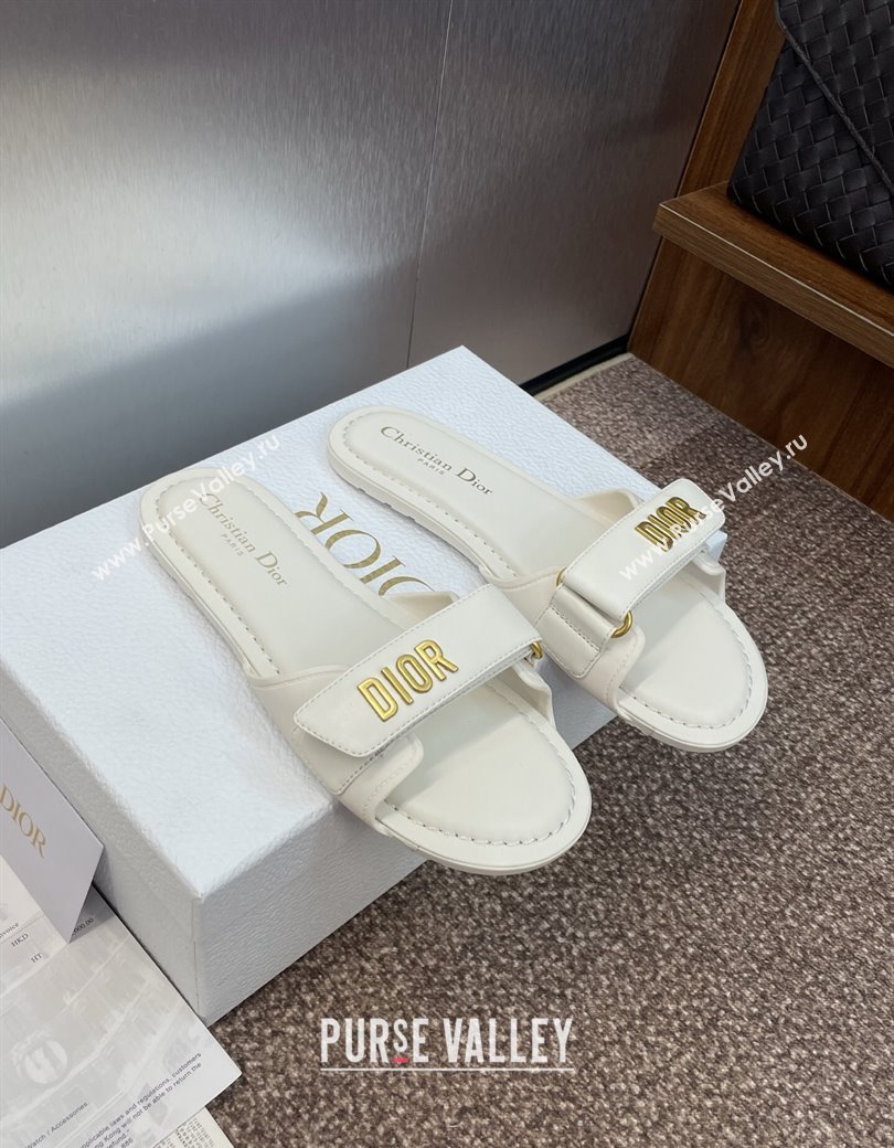 Dior Dioriviera Dioract Flat Slides Sandal in Lambskin and Rubber White 2025 (JC-250822037)