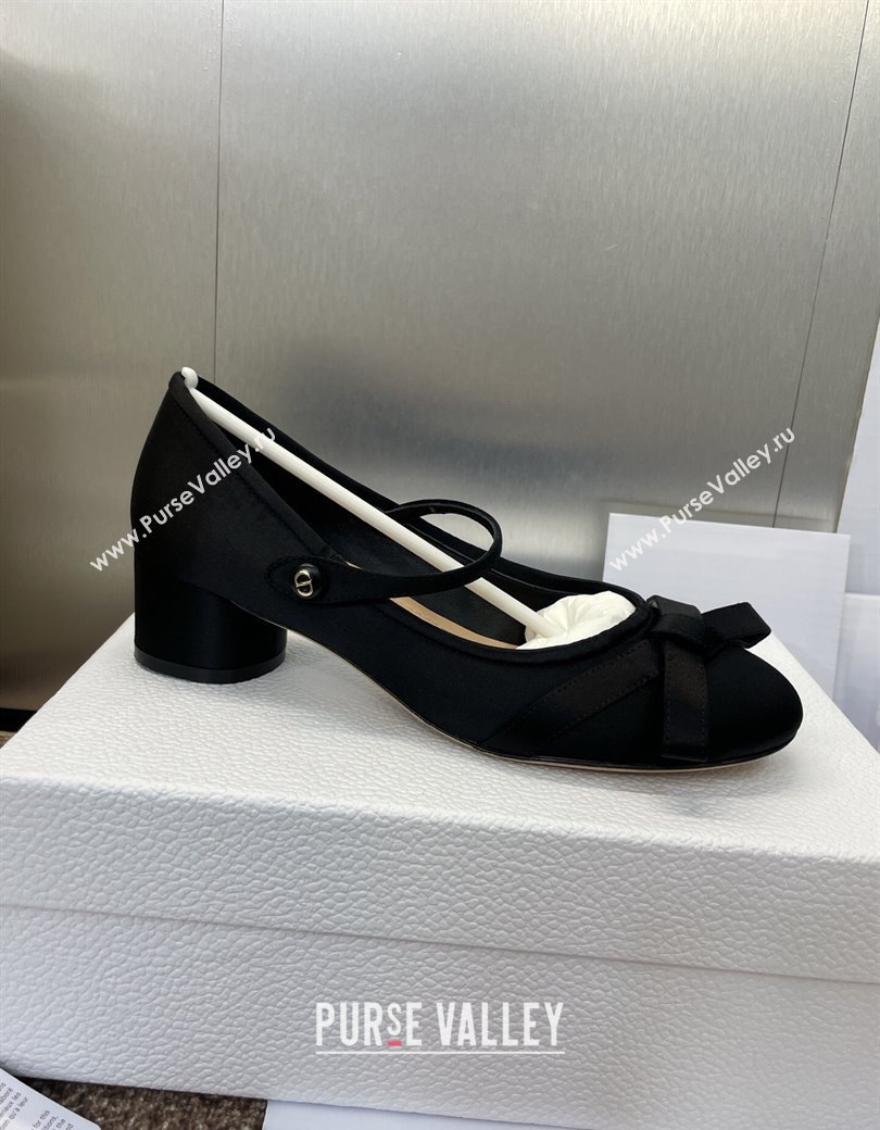 Dior Lovely-D Mary Janes Pumps in Satin with Bow Black 2025 (JC-250822001)