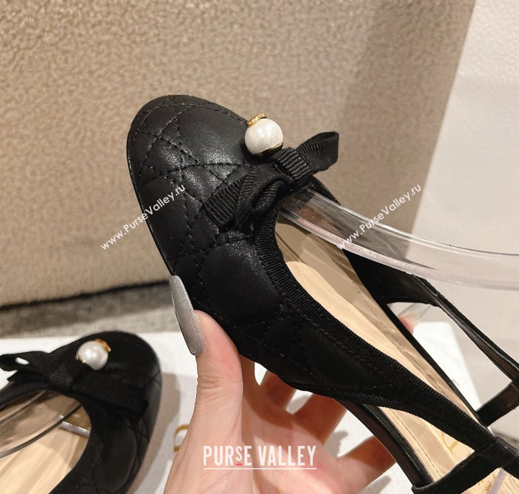 Dior Ballet Slingback Pumps 3cm in Quilted Cannage Calfskin with Pearl Bow Black 2025 (MD-250822016)