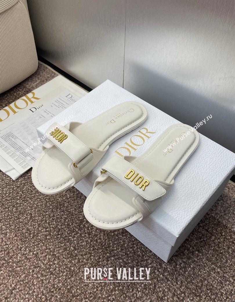 Dior Dioriviera Dioract Flat Slides Sandal in Lambskin and Rubber White 2025 (JC-250822037)