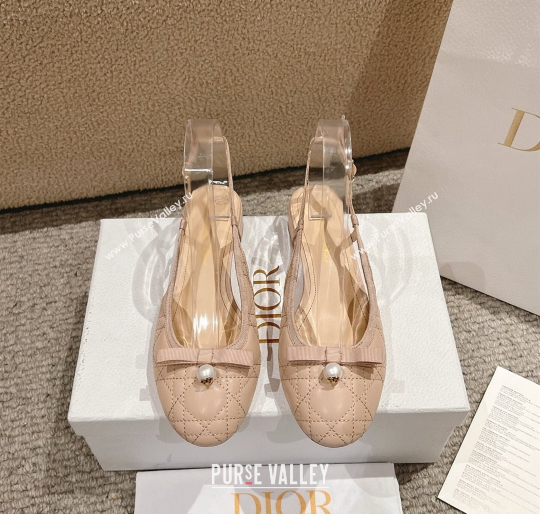 Dior Ballet Slingback Pumps 3cm in Quilted Cannage Calfskin with Pearl Bow Nude 2025 (MD-250822018)