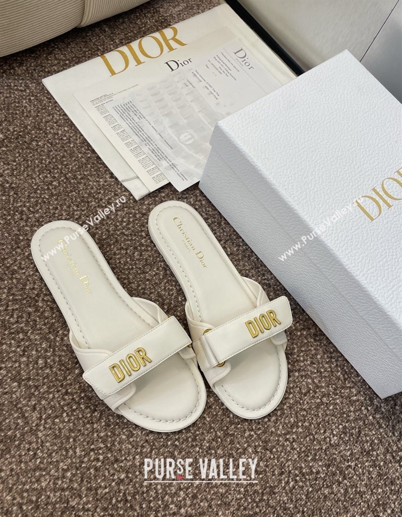 Dior Dioriviera Dioract Flat Slides Sandal in Lambskin and Rubber White 2025 (JC-250822037)