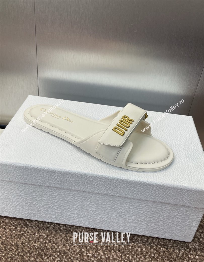 Dior Dioriviera Dioract Flat Slides Sandal in Lambskin and Rubber White 2025 (JC-250822037)