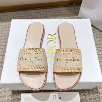 Dior Dioriviera D-Lane Flat Slides Sandal in Calfskin and Braided Raffia Nude 2025 (MD-250822107)