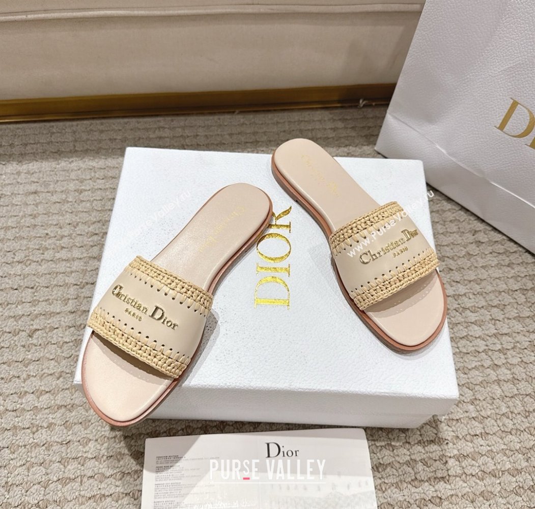 Dior Dioriviera D-Lane Flat Slides Sandal in Calfskin and Braided Raffia Nude 2025 (MD-250822107)
