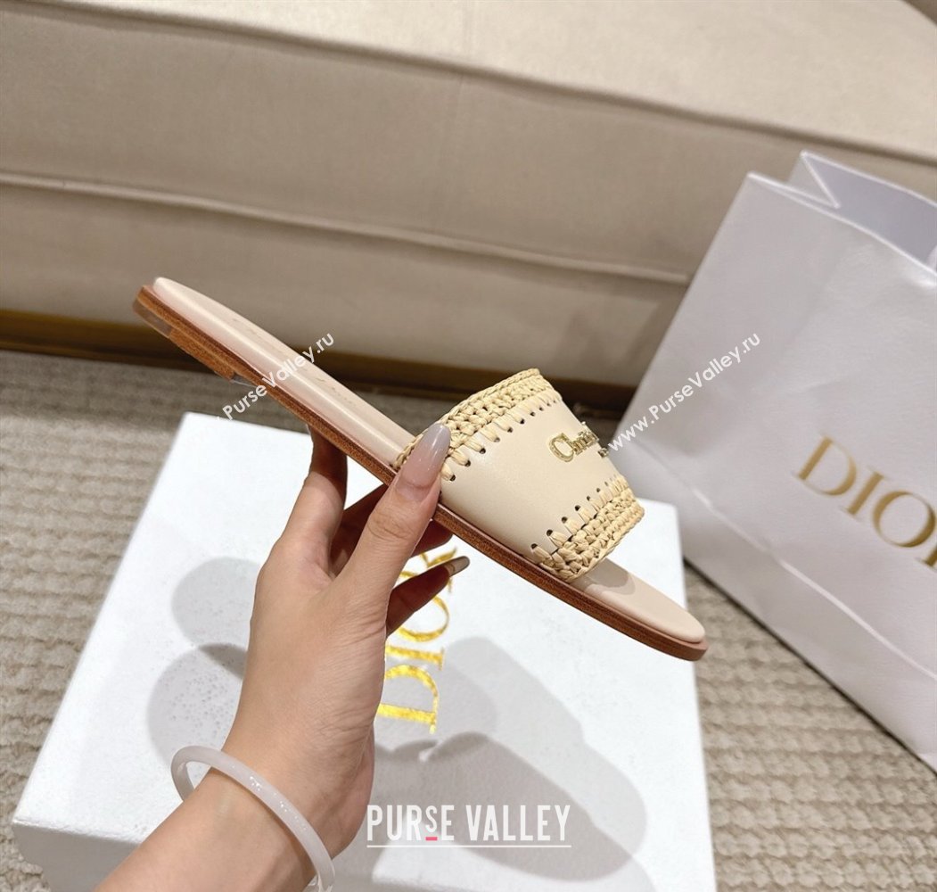 Dior Dioriviera D-Lane Flat Slides Sandal in Calfskin and Braided Raffia Nude 2025 (MD-250822107)