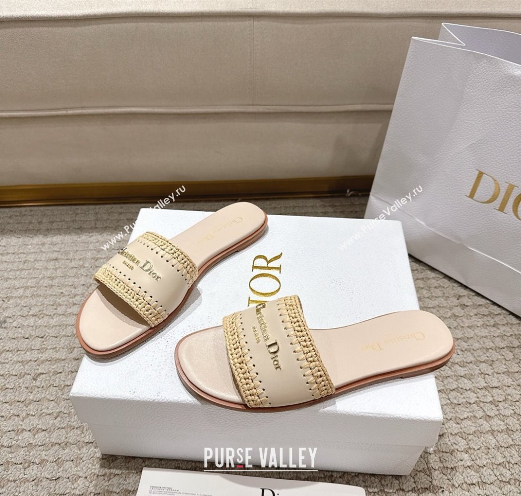 Dior Dioriviera D-Lane Flat Slides Sandal in Calfskin and Braided Raffia Nude 2025 (MD-250822107)