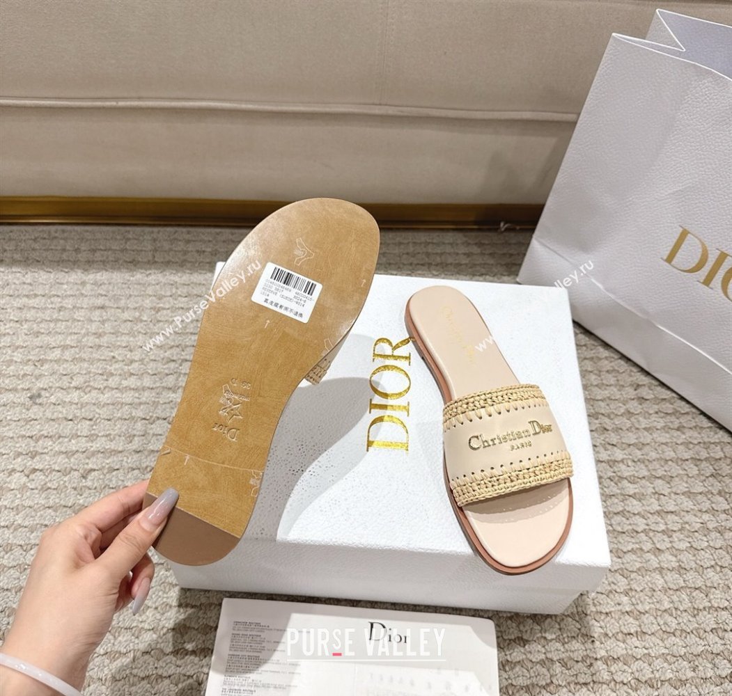 Dior Dioriviera D-Lane Flat Slides Sandal in Calfskin and Braided Raffia Nude 2025 (MD-250822107)