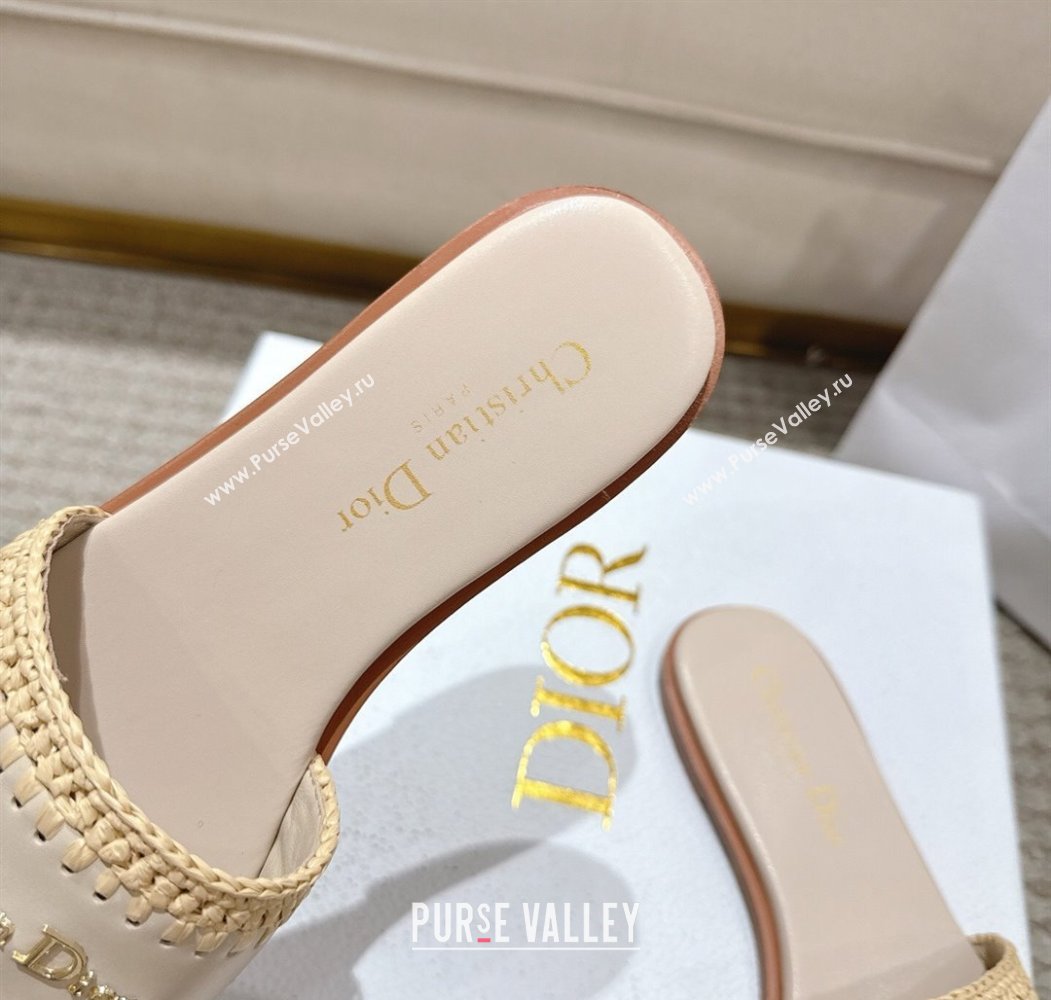 Dior Dioriviera D-Lane Flat Slides Sandal in Calfskin and Braided Raffia Nude 2025 (MD-250822107)