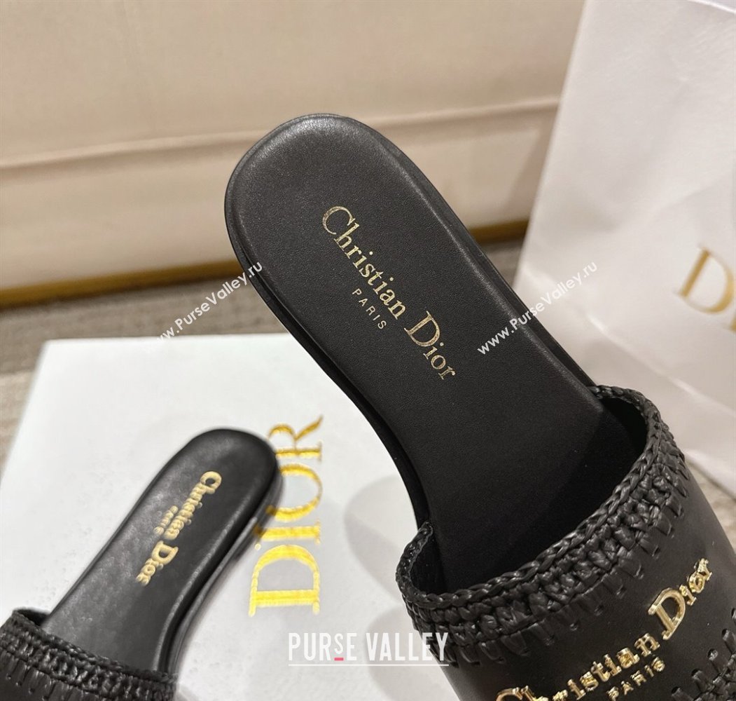 Dior Dioriviera D-Lane Flat Slides Sandal in Calfskin and Braided Raffia Black 2025 (MD-250822108)