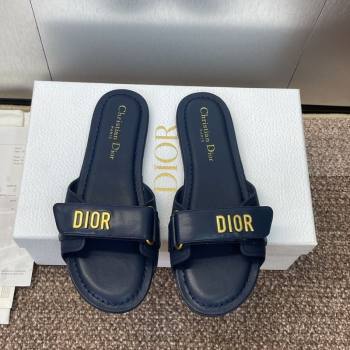 Dior Dioriviera Dioract Flat Slides Sandal in Lambskin and Rubber Deep Blue 2025 (JC-250822038)