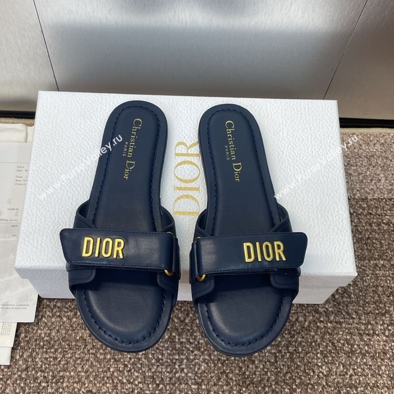 Dior Dioriviera Dioract Flat Slides Sandal in Lambskin and Rubber Deep Blue 2025 (JC-250822038)