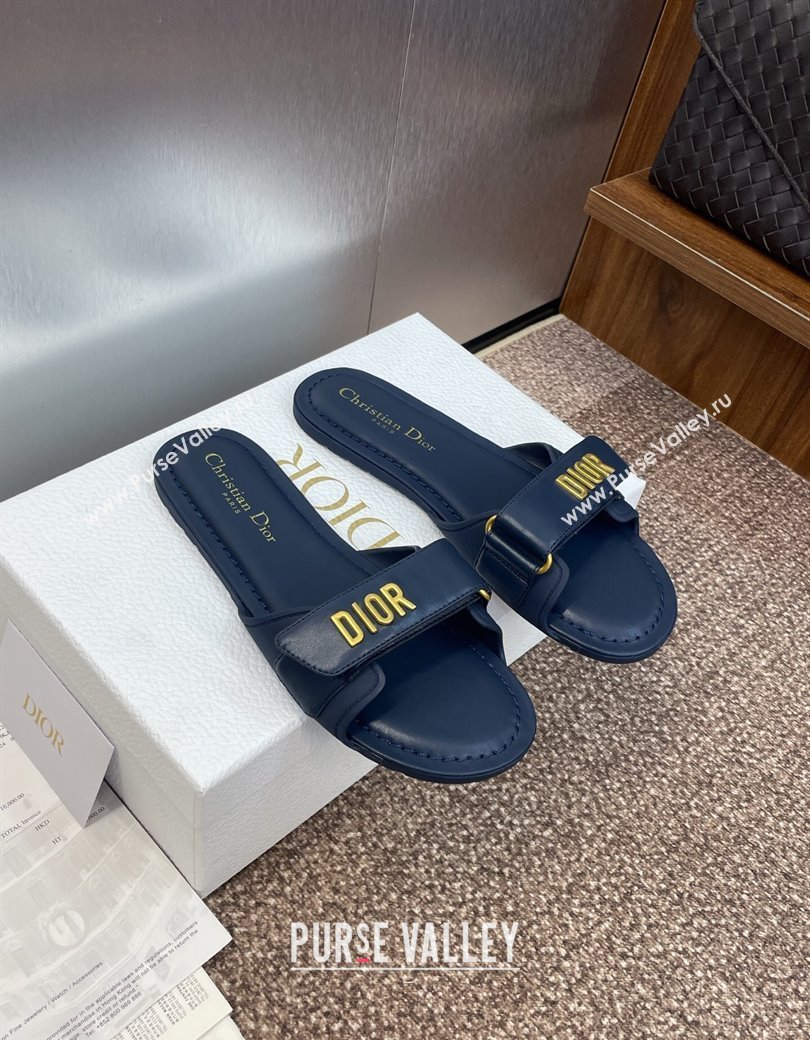 Dior Dioriviera Dioract Flat Slides Sandal in Lambskin and Rubber Deep Blue 2025 (JC-250822038)