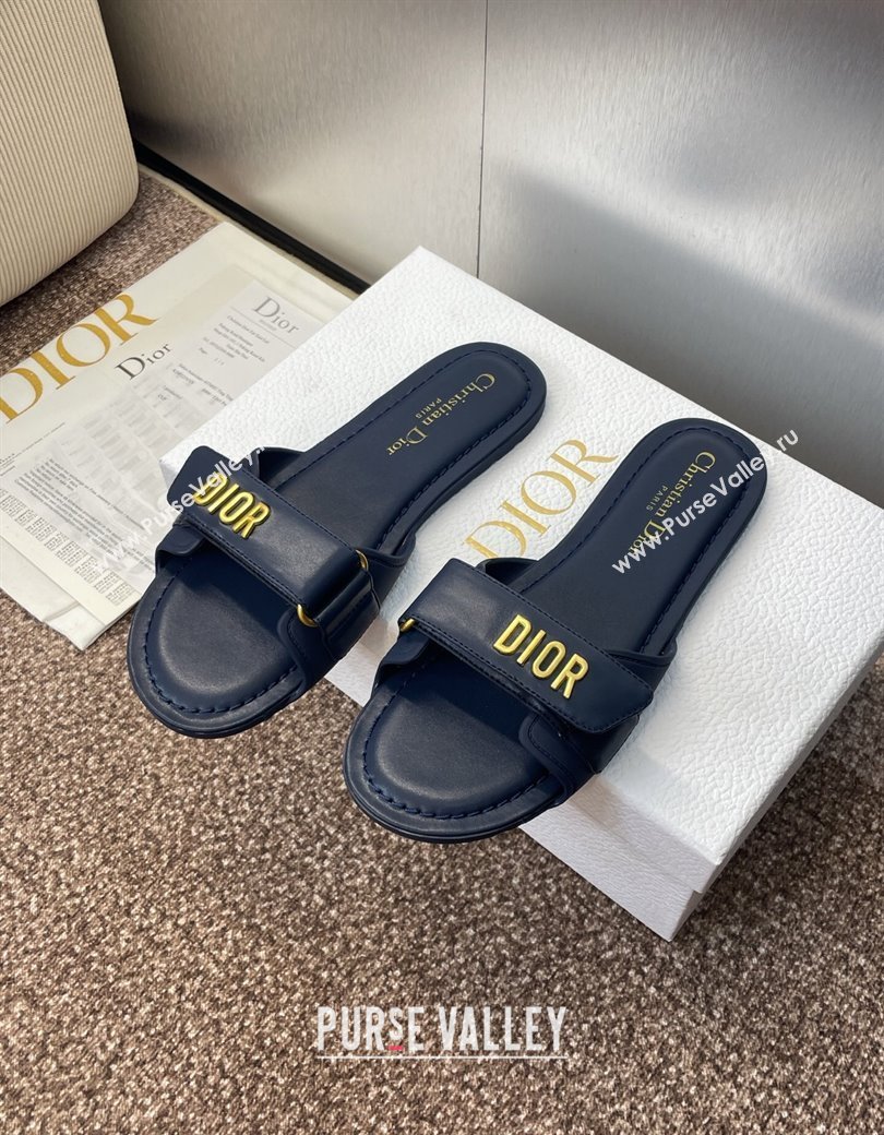 Dior Dioriviera Dioract Flat Slides Sandal in Lambskin and Rubber Deep Blue 2025 (JC-250822038)
