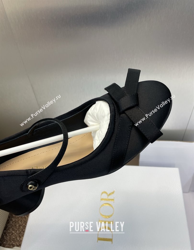 Dior Lovely-D Mary Janes Pumps in Satin with Bow Black 2025 (JC-250822001)