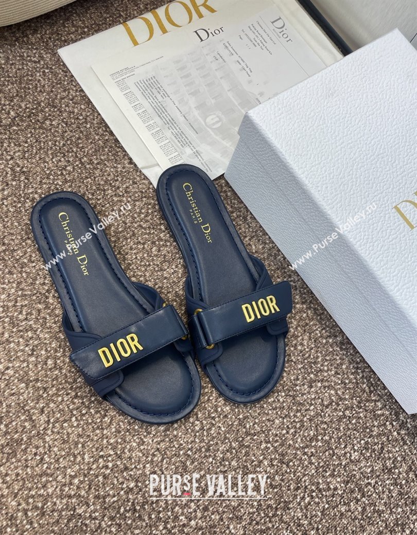 Dior Dioriviera Dioract Flat Slides Sandal in Lambskin and Rubber Deep Blue 2025 (JC-250822038)