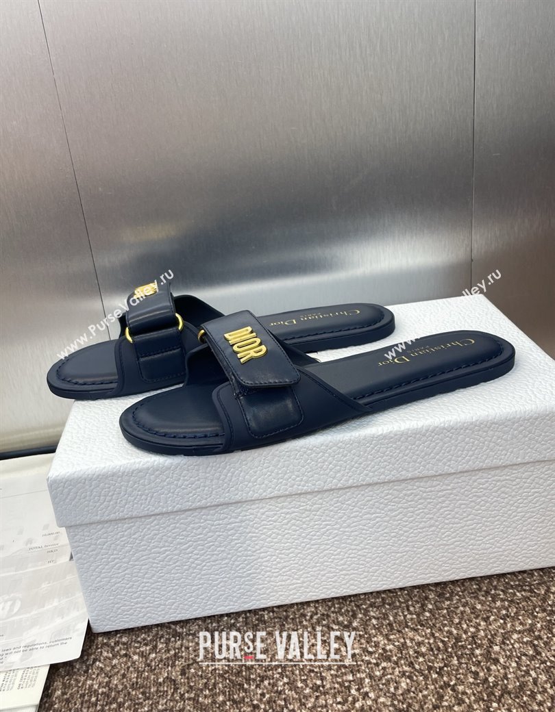 Dior Dioriviera Dioract Flat Slides Sandal in Lambskin and Rubber Deep Blue 2025 (JC-250822038)