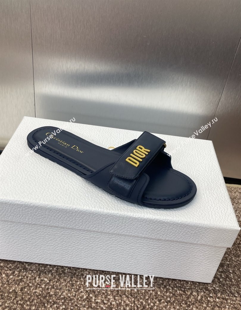 Dior Dioriviera Dioract Flat Slides Sandal in Lambskin and Rubber Deep Blue 2025 (JC-250822038)