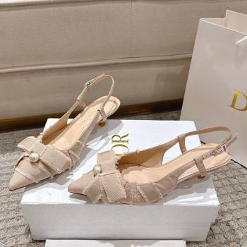 Dior Adiorable Slingback Pumps 4cm in Fringed Grosgrain with Pearls Bow Beige 2025 (MD-250822035)