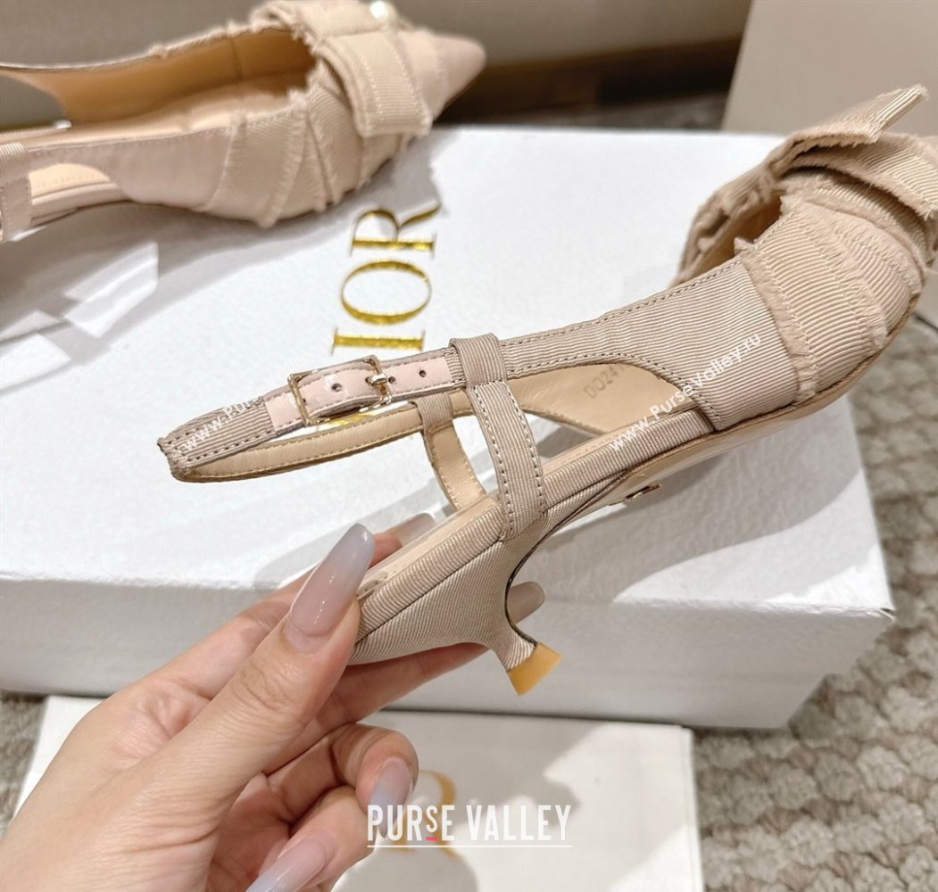 Dior Adiorable Slingback Pumps 4cm in Fringed Grosgrain with Pearls Bow Beige 2025 (MD-250822035)