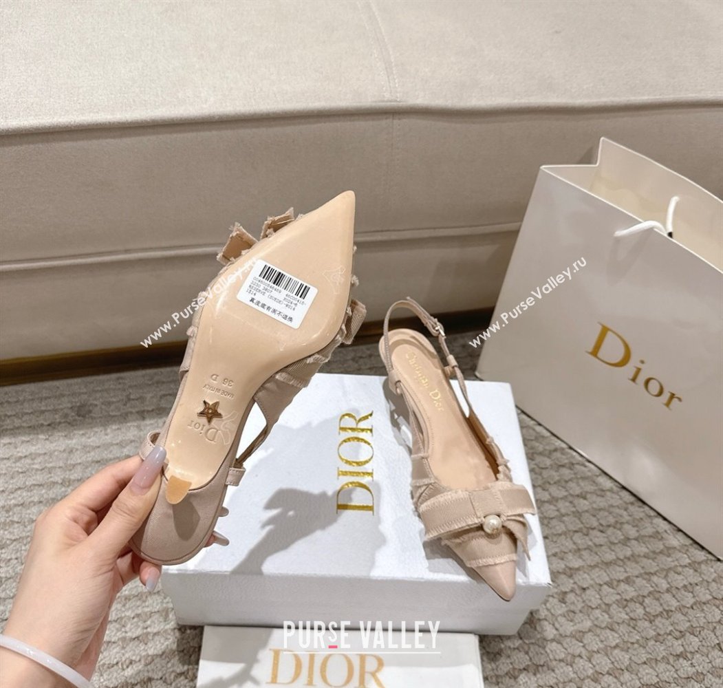 Dior Adiorable Slingback Pumps 4cm in Fringed Grosgrain with Pearls Bow Beige 2025 (MD-250822035)