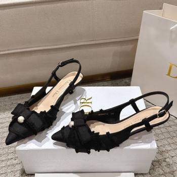 Dior Adiorable Slingback Pumps 4cm in Fringed Grosgrain with Pearls Bow Black 2025 (MD-250822036)