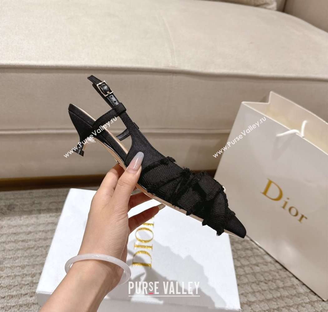 Dior Adiorable Slingback Pumps 4cm in Fringed Grosgrain with Pearls Bow Black 2025 (MD-250822036)