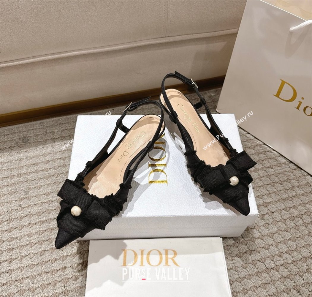 Dior Adiorable Slingback Pumps 4cm in Fringed Grosgrain with Pearls Bow Black 2025 (MD-250822036)