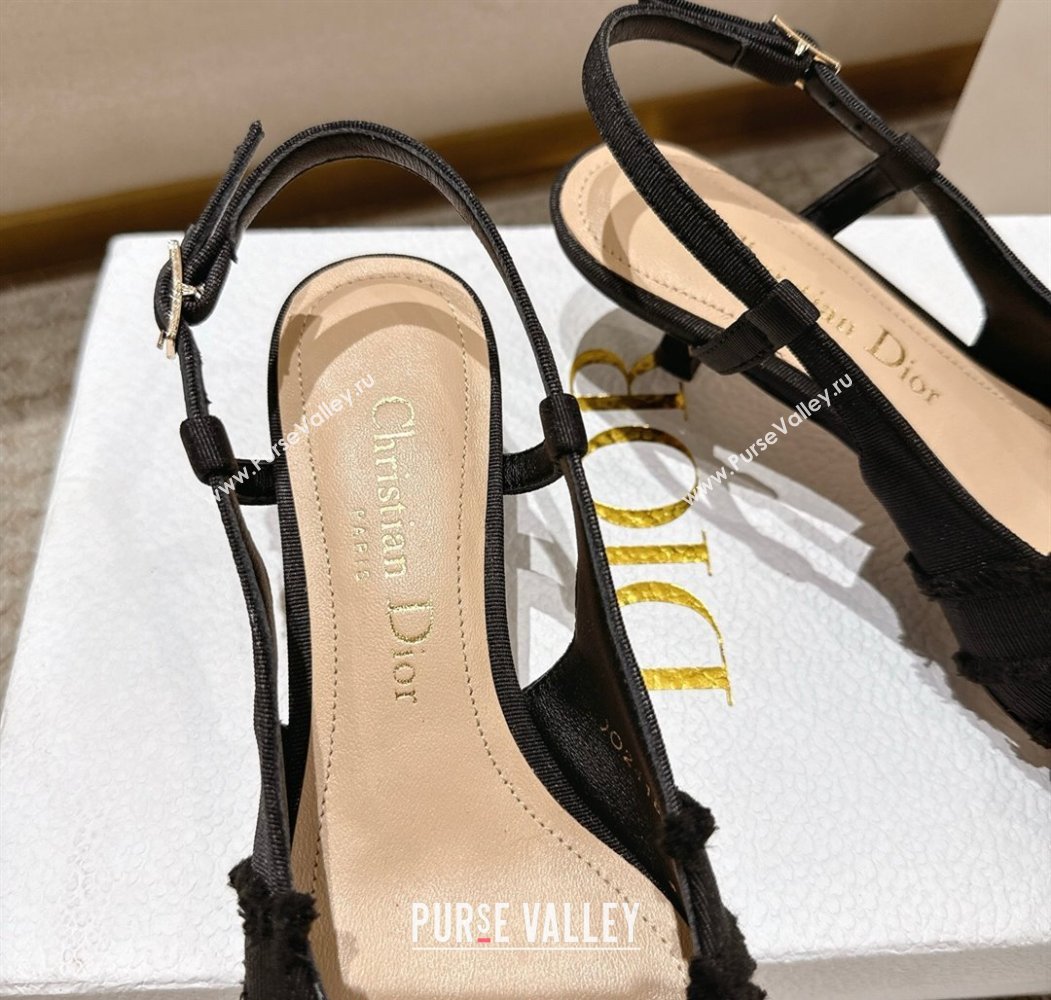 Dior Adiorable Slingback Pumps 4cm in Fringed Grosgrain with Pearls Bow Black 2025 (MD-250822036)