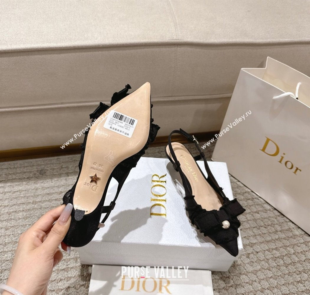 Dior Adiorable Slingback Pumps 4cm in Fringed Grosgrain with Pearls Bow Black 2025 (MD-250822036)