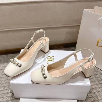 Dior Patent Calfskin Slingback Pumps 5.5cm with Pearls White 2025 DR082201 (MD-250822040)