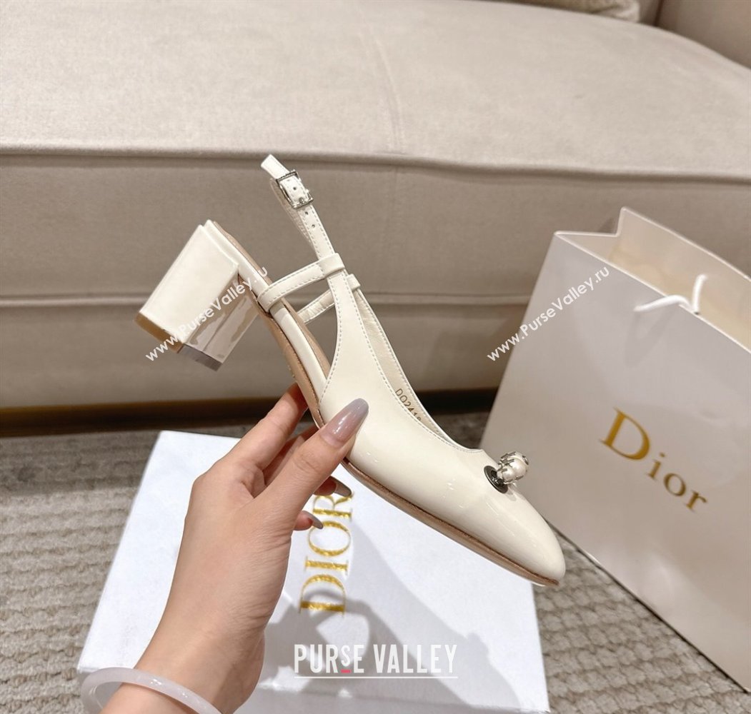 Dior Patent Calfskin Slingback Pumps 5.5cm with Pearls White 2025 DR082201 (MD-250822040)