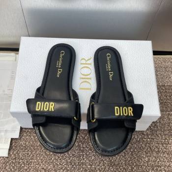Dior Dioriviera Dioract Flat Slides Sandal in Lambskin and Rubber Black 2025 (JC-250822039)
