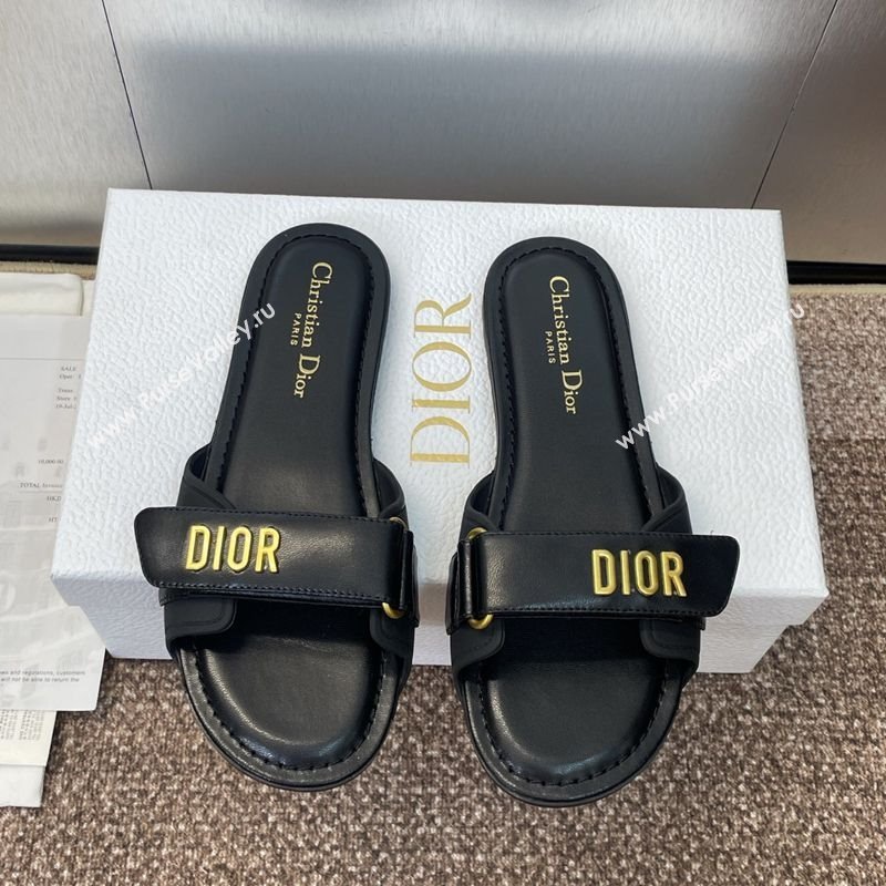 Dior Dioriviera Dioract Flat Slides Sandal in Lambskin and Rubber Black 2025 (JC-250822039)