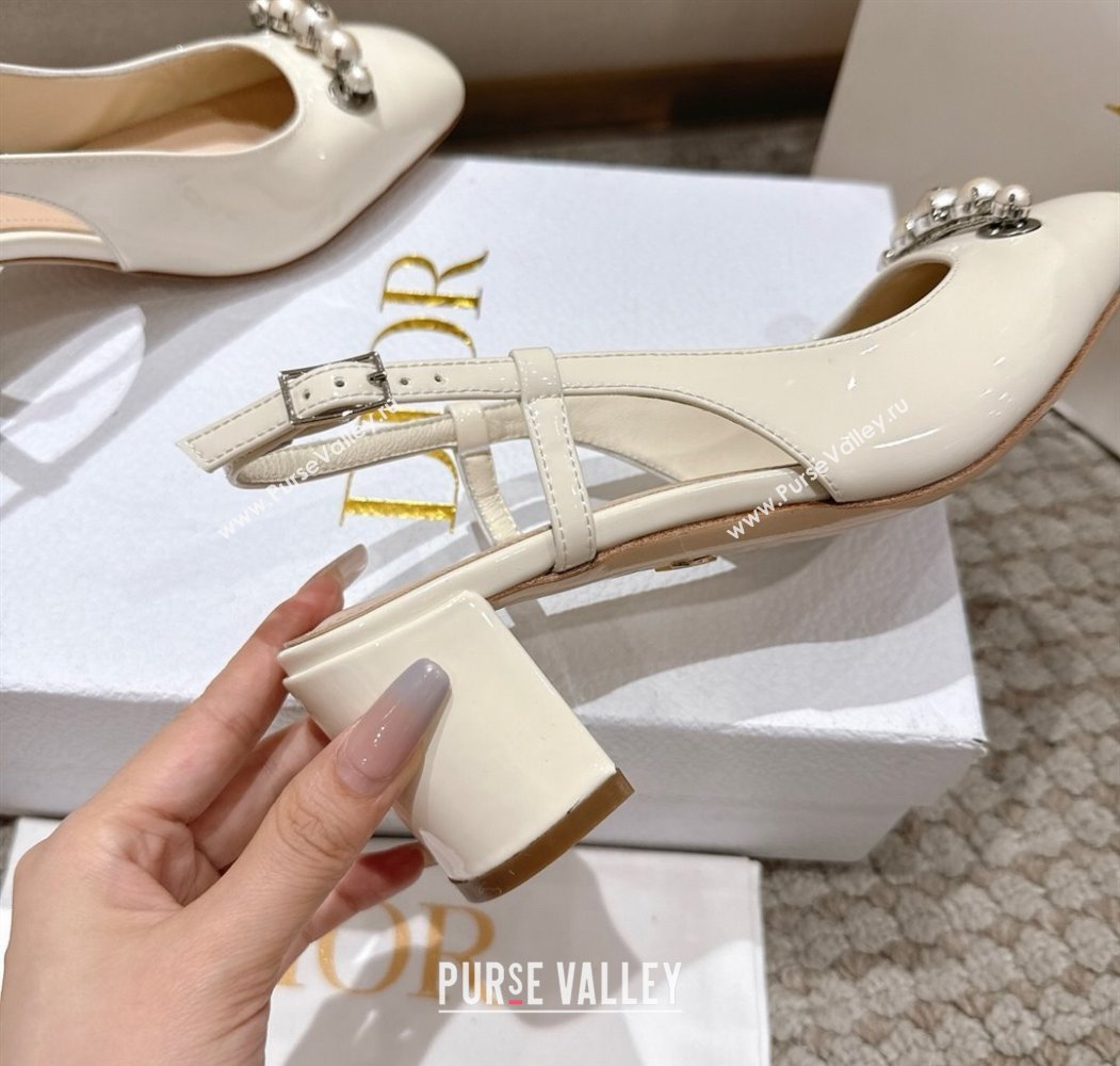 Dior Patent Calfskin Slingback Pumps 5.5cm with Pearls White 2025 DR082201 (MD-250822040)