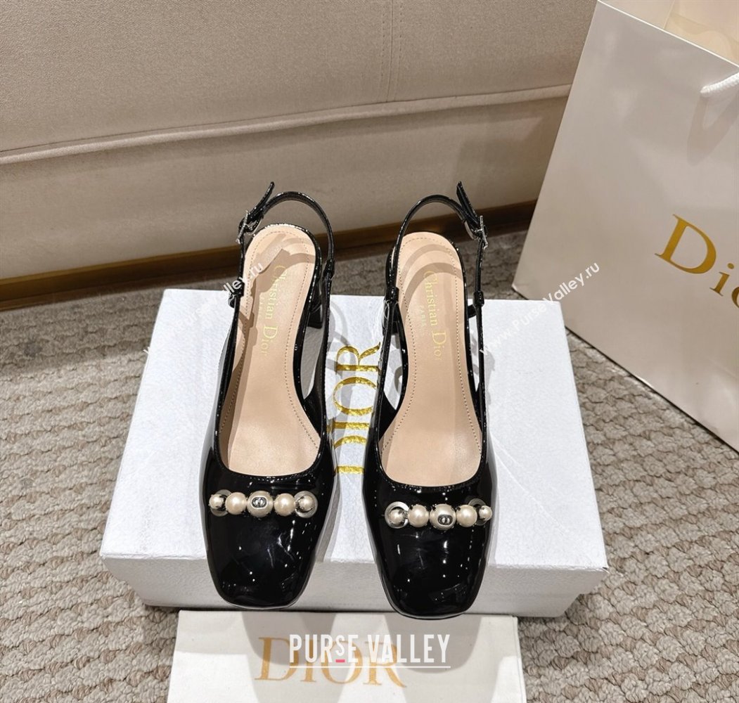 Dior Patent Calfskin Slingback Pumps 5.5cm with Pearls Black 2025 DR082201 (MD-250822041)