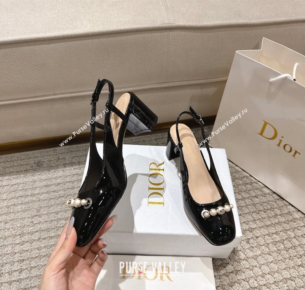 Dior Patent Calfskin Slingback Pumps 5.5cm with Pearls Black 2025 DR082201 (MD-250822041)