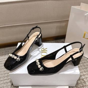 Dior Patent Calfskin Slingback Pumps 5.5cm with Pearls Black 2025 DR082201 (MD-250822041)