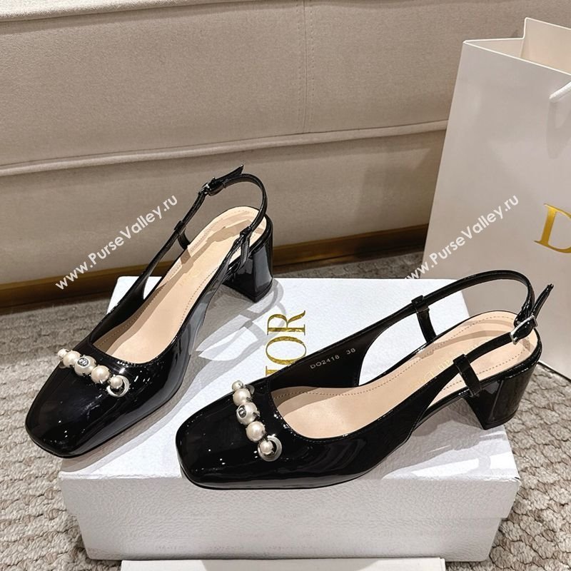 Dior Patent Calfskin Slingback Pumps 5.5cm with Pearls Black 2025 DR082201 (MD-250822041)