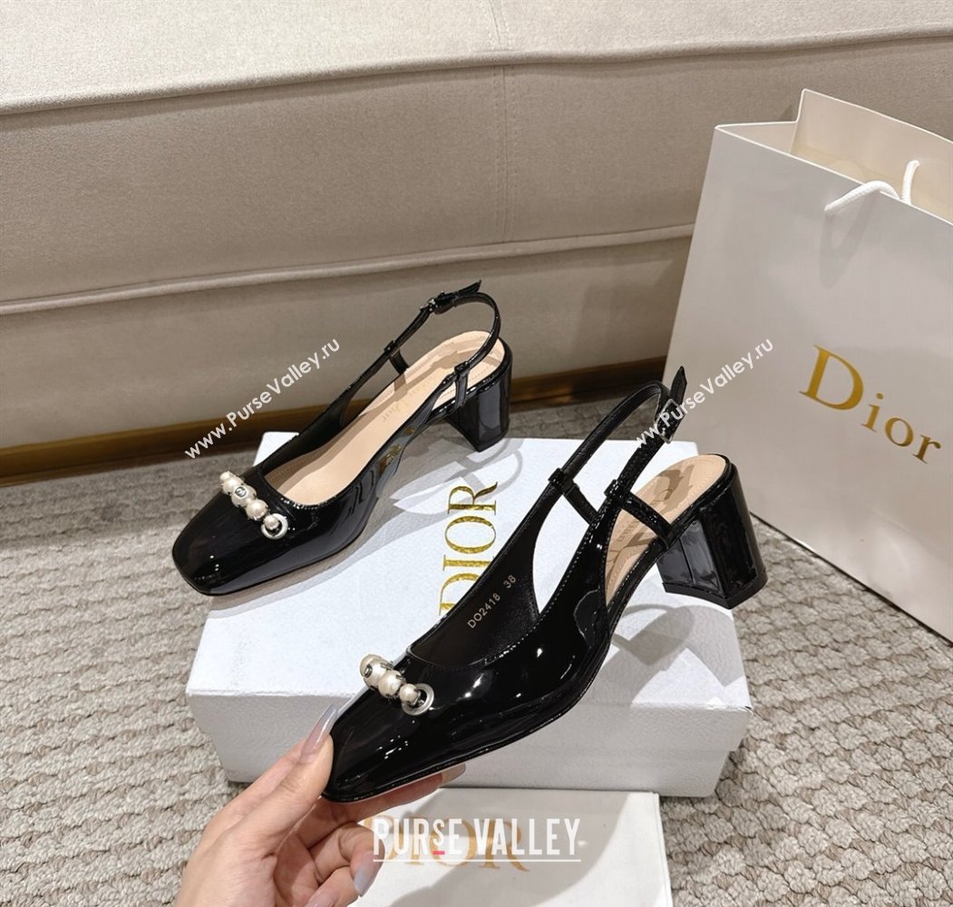 Dior Patent Calfskin Slingback Pumps 5.5cm with Pearls Black 2025 DR082201 (MD-250822041)