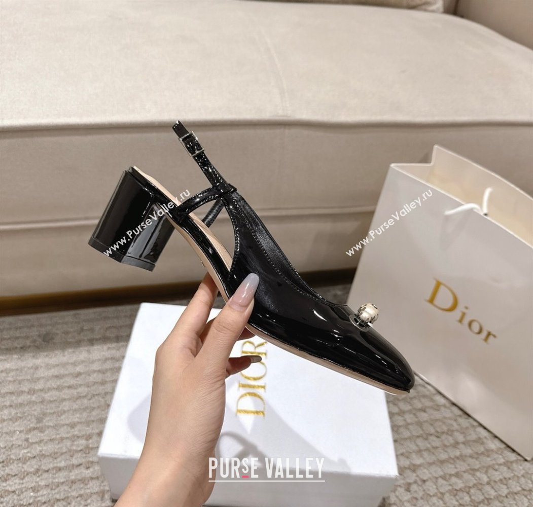 Dior Patent Calfskin Slingback Pumps 5.5cm with Pearls Black 2025 DR082201 (MD-250822041)