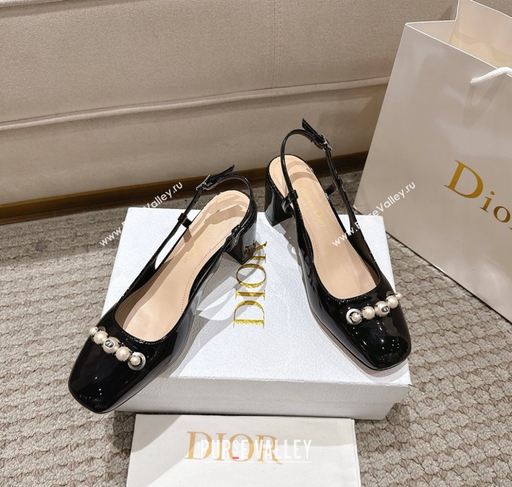 Dior Patent Calfskin Slingback Pumps 5.5cm with Pearls Black 2025 DR082201 (MD-250822041)