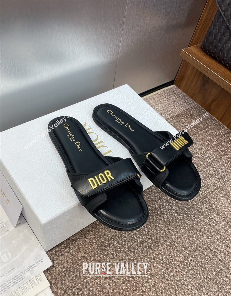 Dior Dioriviera Dioract Flat Slides Sandal in Lambskin and Rubber Black 2025 (JC-250822039)