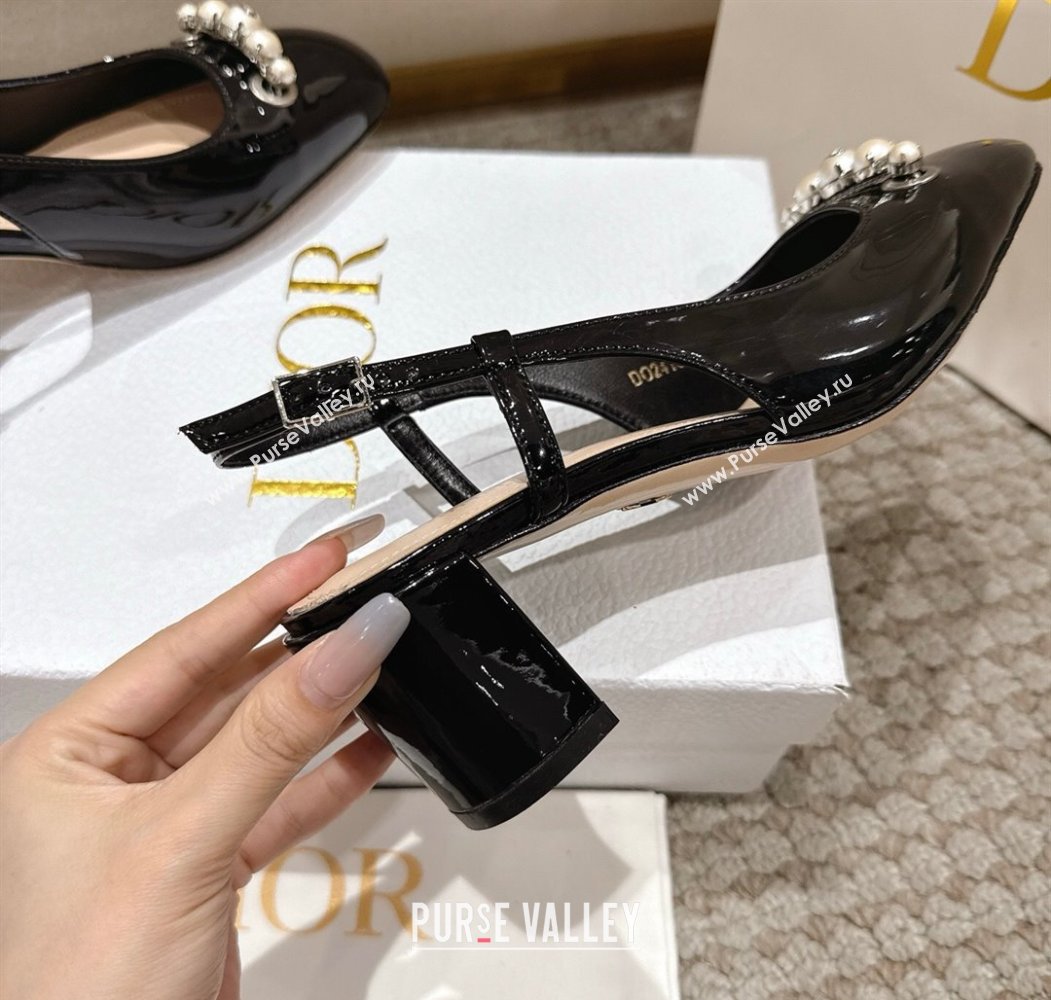 Dior Patent Calfskin Slingback Pumps 5.5cm with Pearls Black 2025 DR082201 (MD-250822041)